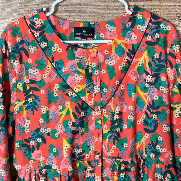 NEW Emily Lovelock Button Front Long Sleeve Dress Floral Cactus Size Large 8 10 - Picture 3 of 11